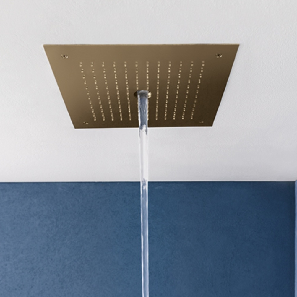 Product Lifestyle image of the Crosswater MPRO Stream Brushed Brass Recessed Shower Head